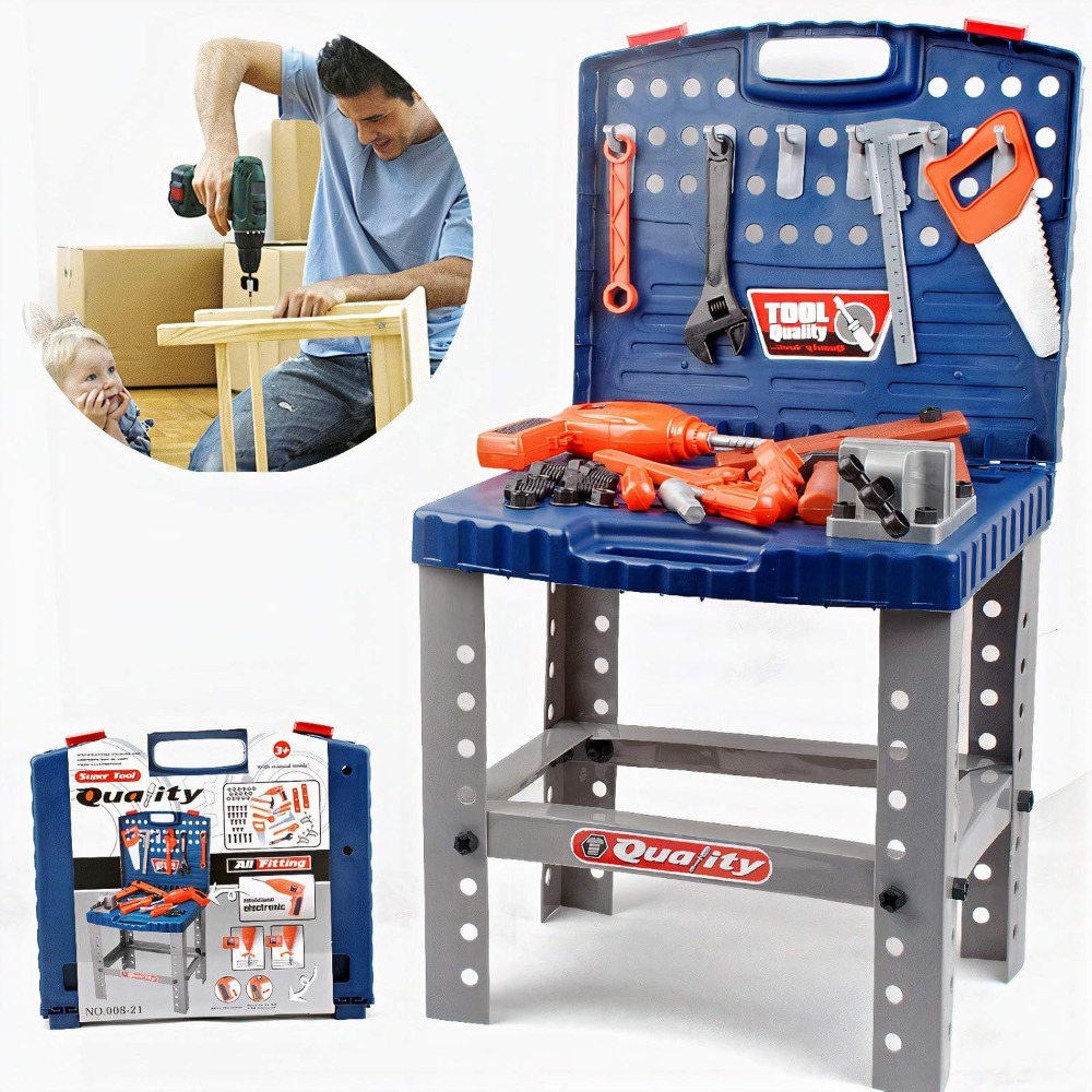 Tools Workshop Kids - ชุดเครื่องมือช่างของเล่นเด็ก พร้อมเครื่องมือเสมือนจริงและสว่านไฟฟ้า ชุดเล่นบทบาทสมมติ ช่างก่อสร้าง ของเล่นเสริมสร้างทักษะ STEM