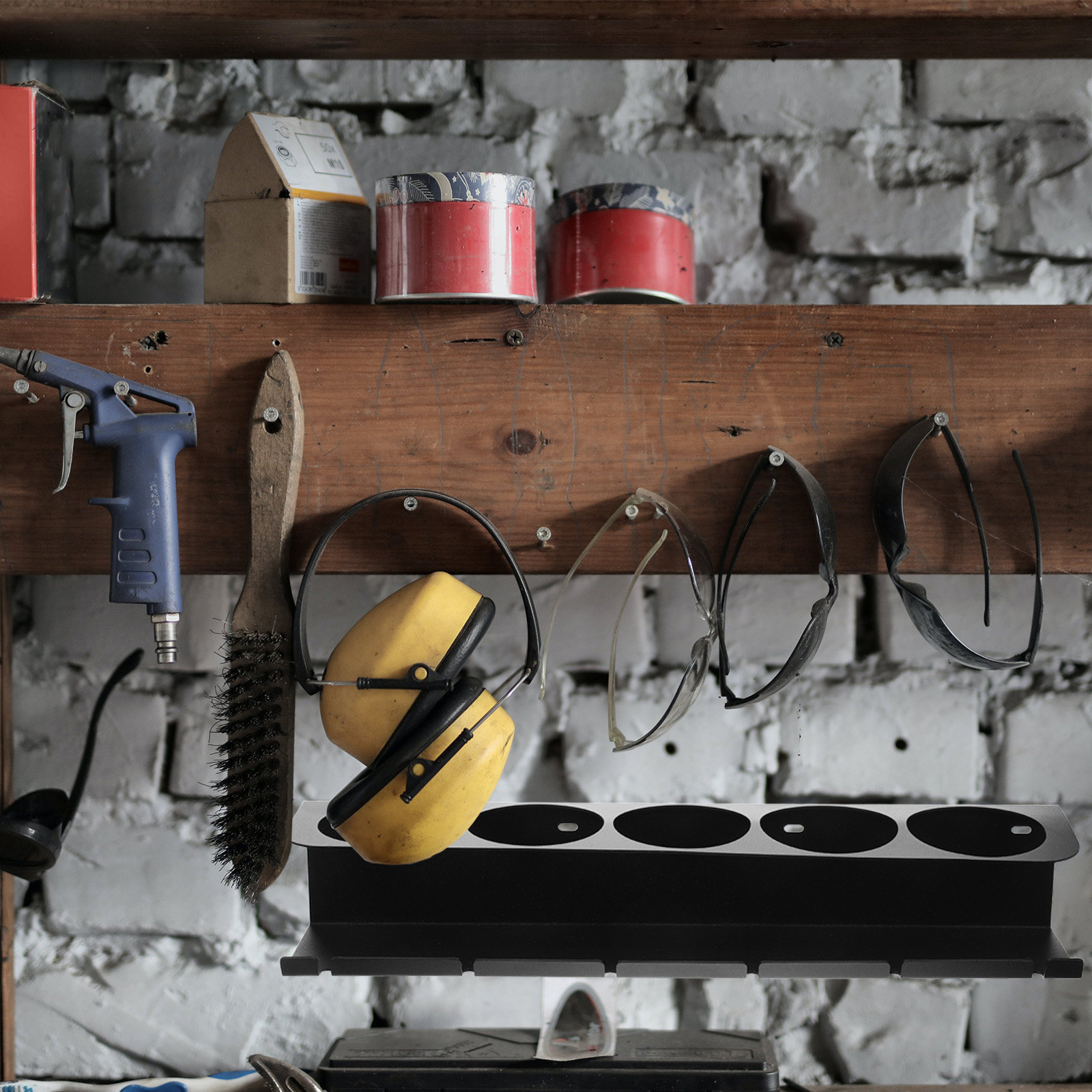 Workshop Tools Rack - ชุดชั้นวางเครื่องมือไฟฟ้าโลหะสำหรับงานหนัก 1 ชุด สำหรับจัดเก็บในโรงรถหรือห้องทำงาน ความจุขนาดใหญ่ ติดผนัง