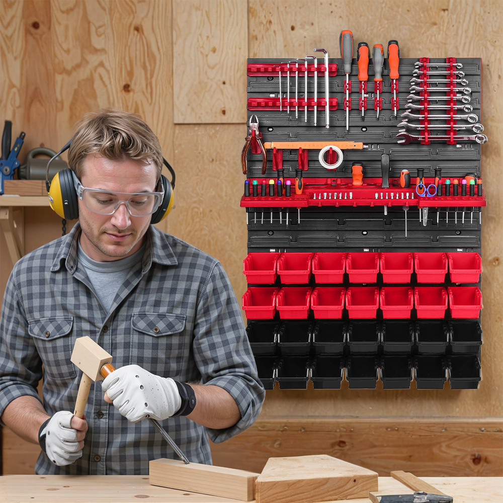 Workshop Tools Rack - ชั้นวางเครื่องมือติดผนัง ชั้นวางอุปกรณ์ติดผนัง ระบบจัดเก็บอเนกประสงค์ แผ่นยึดผนังแข็งแรงพิเศษ สำหรับโรงงานและโรงรถ