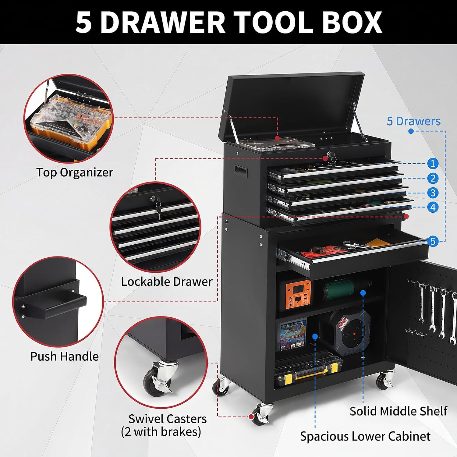 ตู้เก็บเครื่องมือแบบมีล้อ 5 ลิ - Tools Mechanical Workshop บทวิจารณ์และราคา